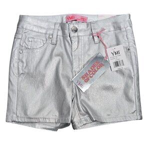 NWT | Girl's Metallic Silver Coated Denim Style Jean Shorts | Size 12